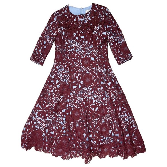 Miri New York Fit Flare Dress Blue Burgundy Floral Lace Overlay Size 6 - Picture 13 of 14